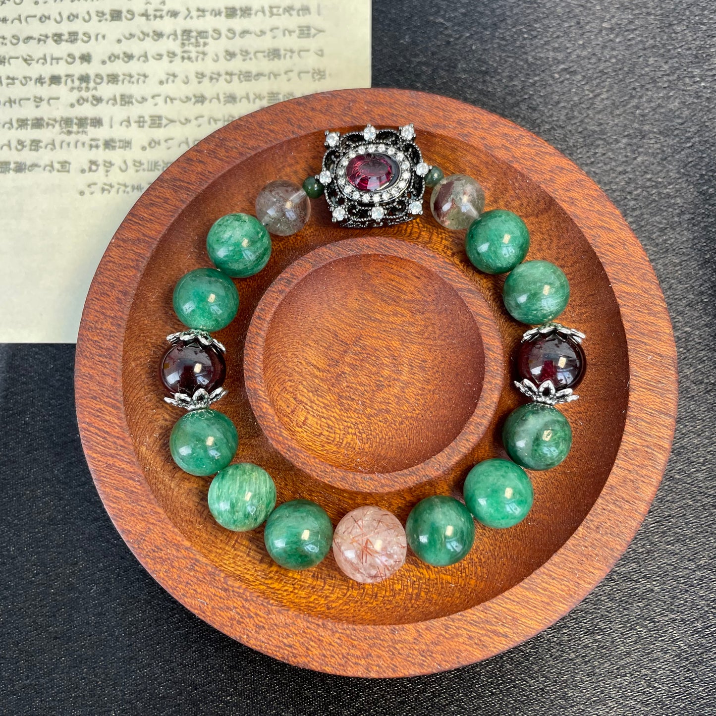 (A13)天然石ブレスレット うんもグリーン マイカ ガーネット グリーンファントムクォーツ レッドブロンズ ルチルクォーツ