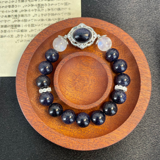 （A01）天然石ブレスレット　青い砂岩 月長石