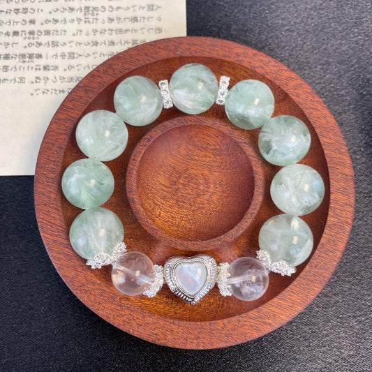 （A07）天然石ブレスレット　ハートジルコンアクセサリーエンジエル フエザーフローイト  ホワイトクリスタル