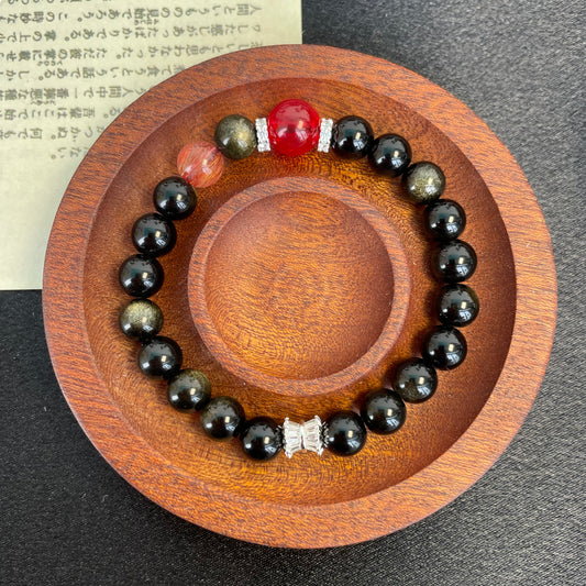 （A11）天然石ブレスレット　シルバーオプシディアン